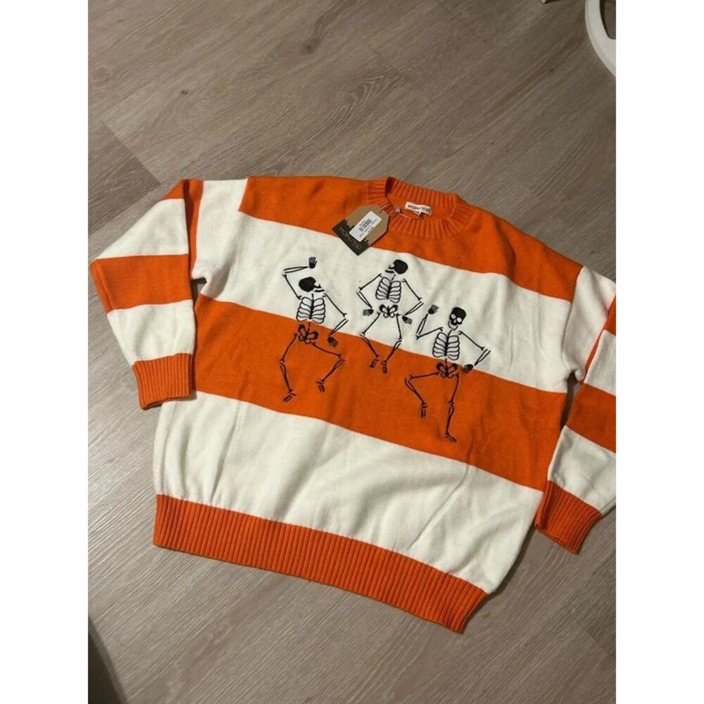 Main Strip NWT Boutique Brand Striped Dancing Skeleton Oversized Sweater sz Sm
